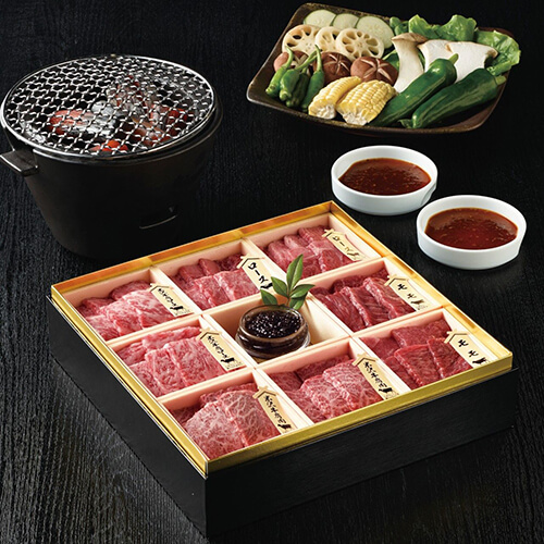 鹿児島黒牛・米沢牛焼肉用各2部位とキャビアの詰合せ御膳